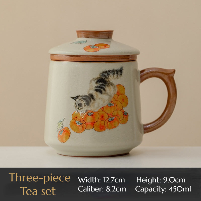 Persimmon Cat Teacup