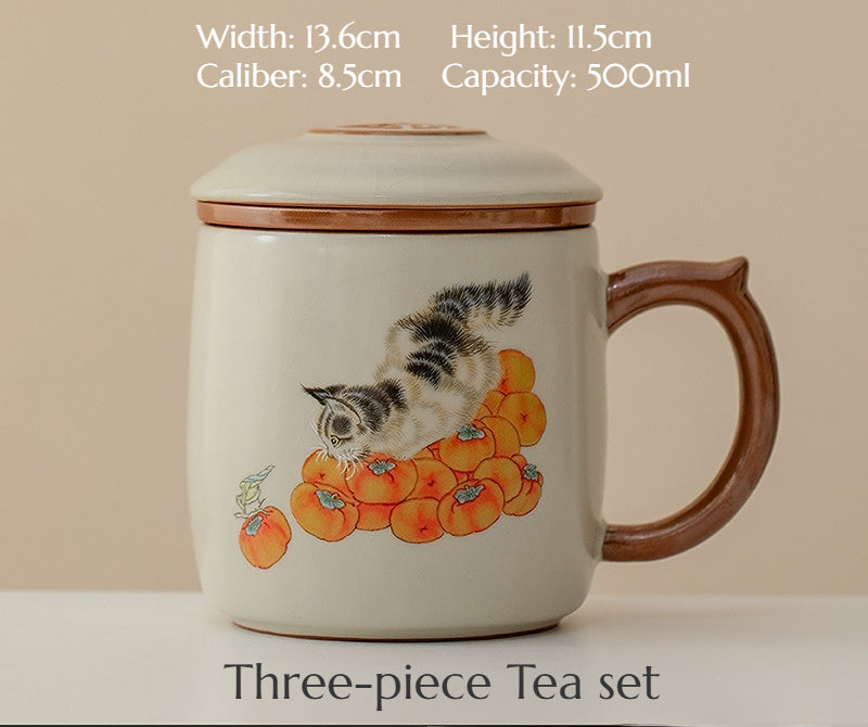 Persimmon Cat Teacup