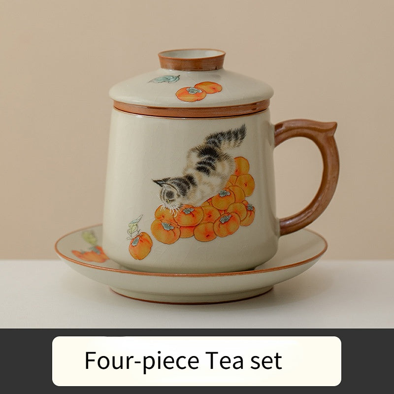 Persimmon Cat Teacup