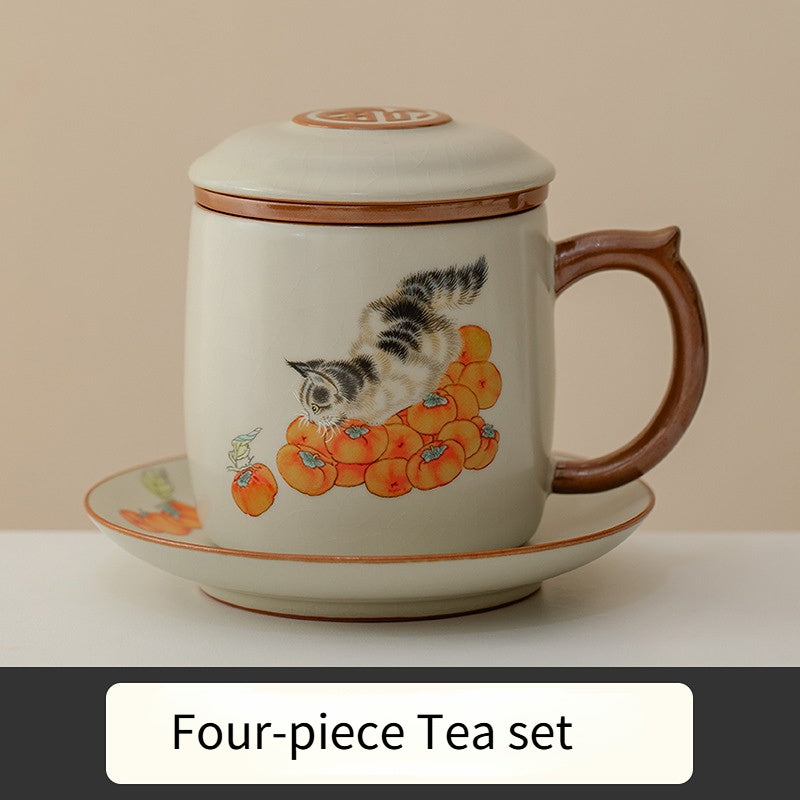 Persimmon Cat Teacup