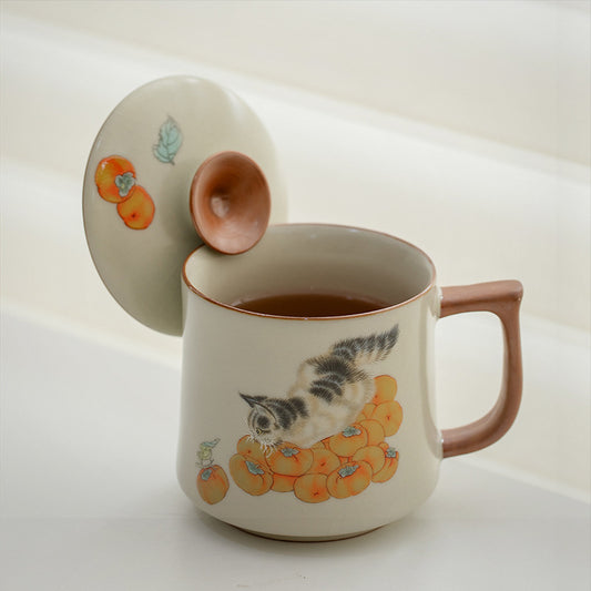 Persimmon Cat Teacup