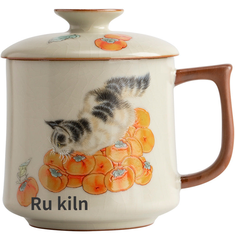 Persimmon Cat Teacup