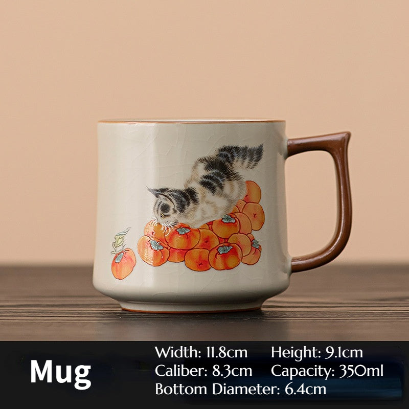 Persimmon Cat Teacup